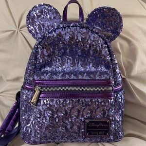 Disney Parks Loungefly Minnie Mouse Purple Sequins Backpack